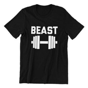 Crna muška majica sa bijelim natpisom.Beast