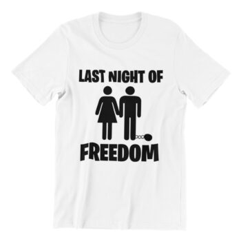 Bijela muška majica sa crnim natpisom.