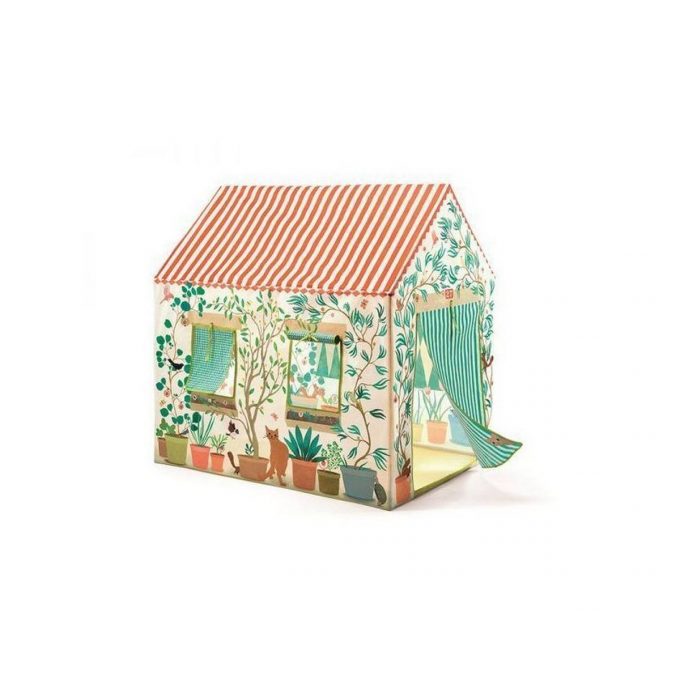 Šarena dječja kućica za igru sa crvenim krovom