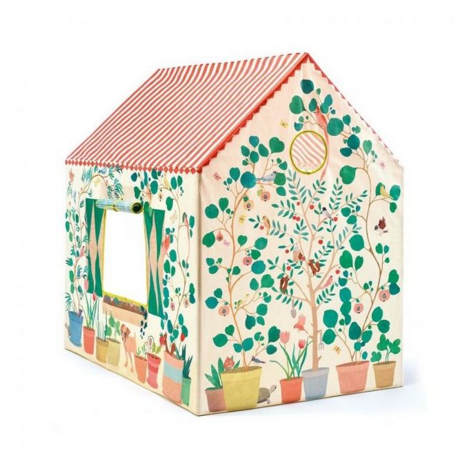 Šarena dječja kućica za igru sa crvenim krovom